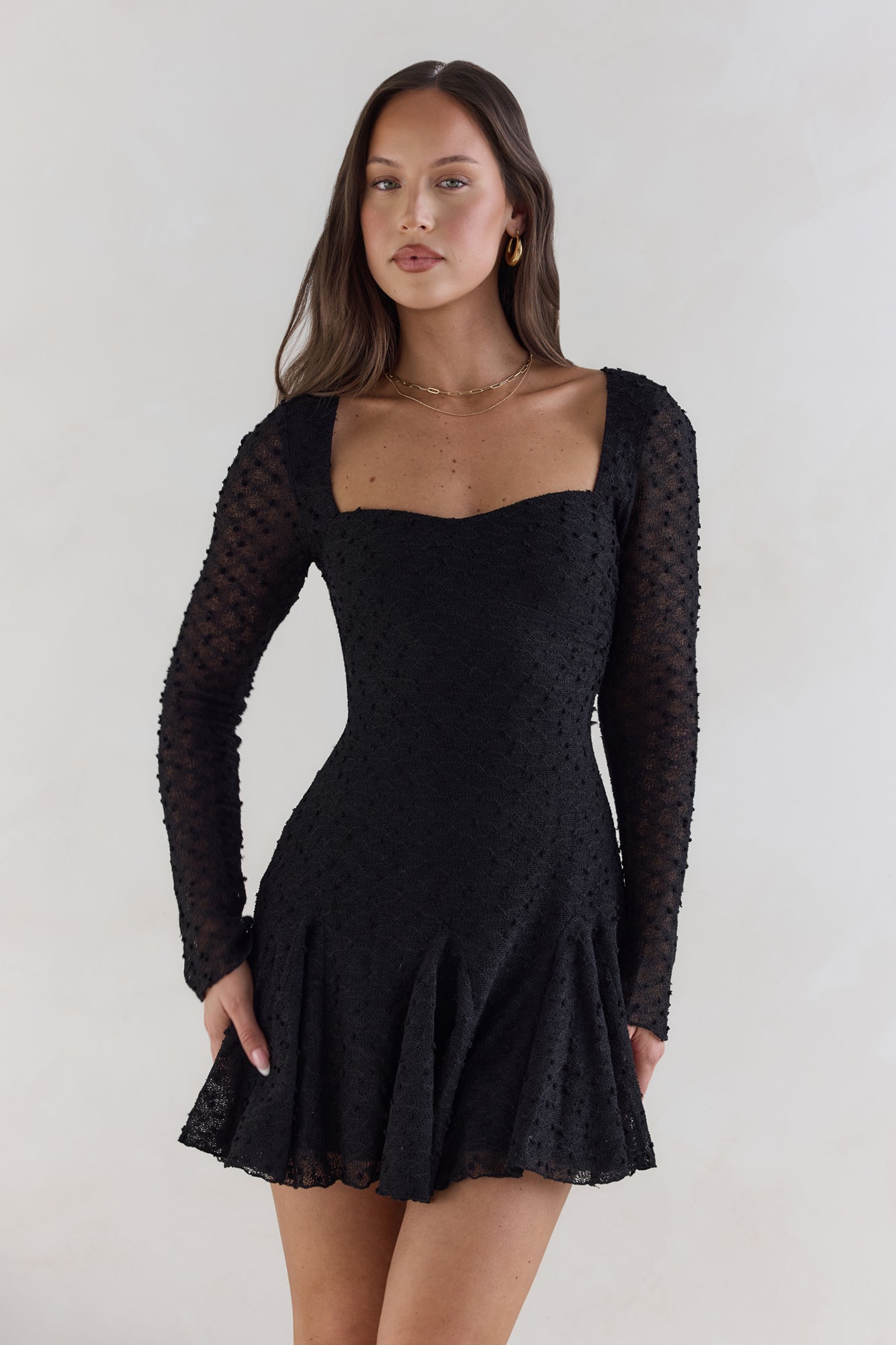 Drift And Dream Long Sleeve Mini Dress Black