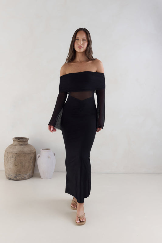 Sands Of Somewhere Off Shoulder Maxi Dress Black