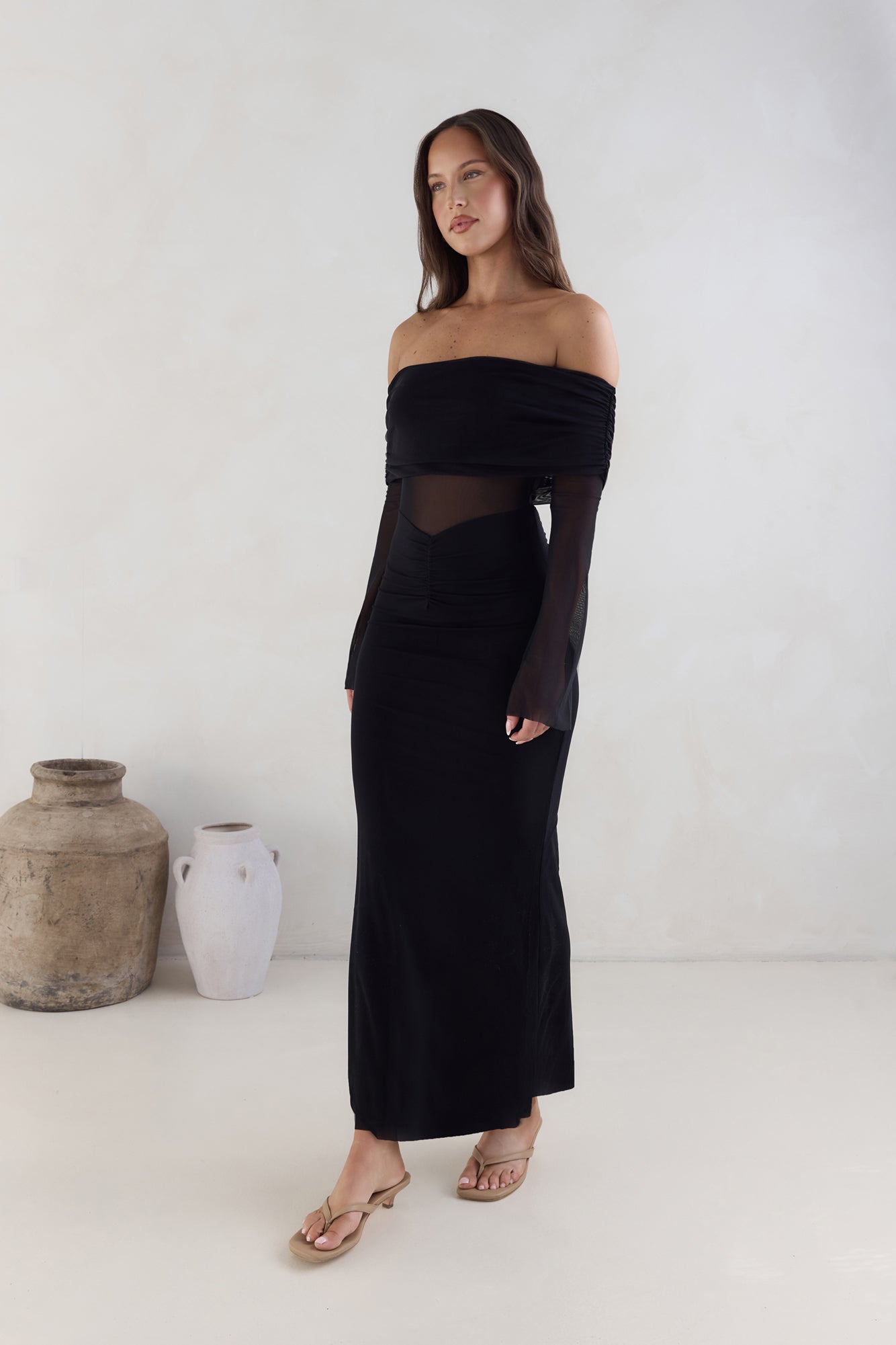 Sands Of Somewhere Off Shoulder Maxi Dress Black