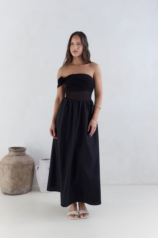 Wish List Getaway One Shoulder Maxi Dress Black