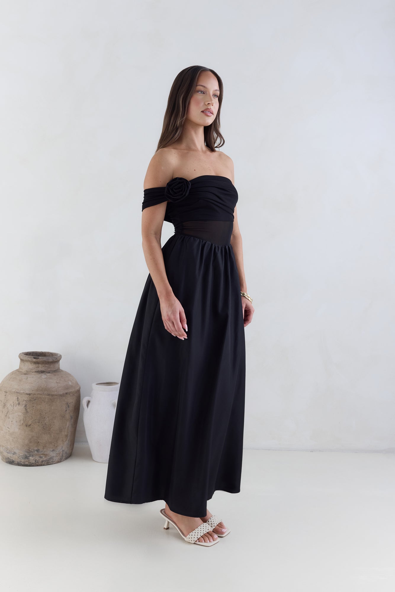 Wish List Getaway One Shoulder Maxi Dress Black