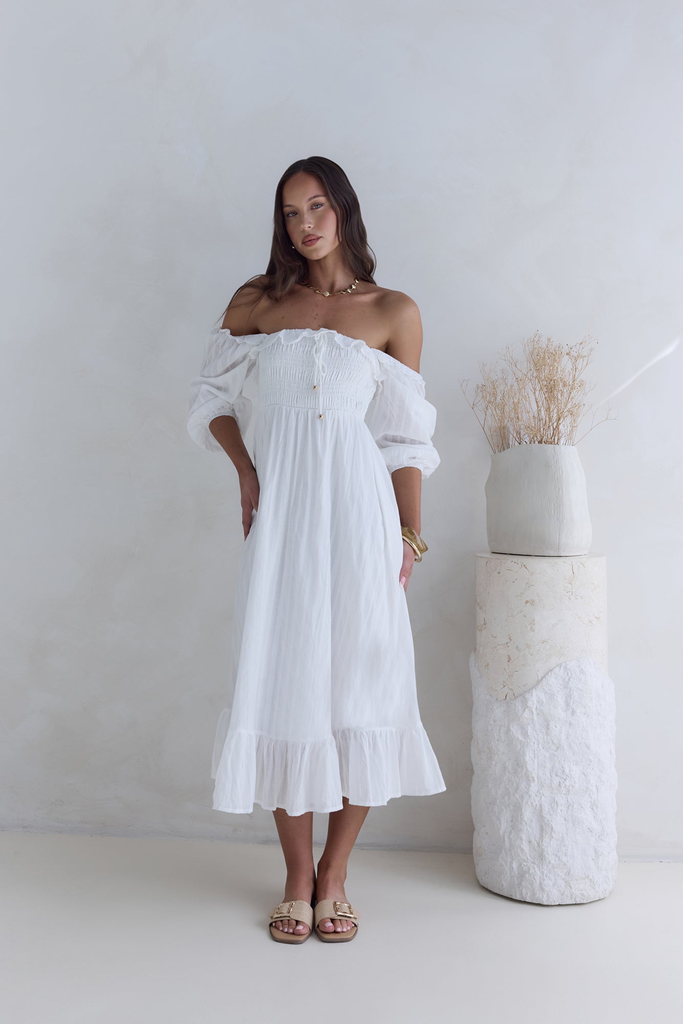 Loved By The Moon Midi Dress White