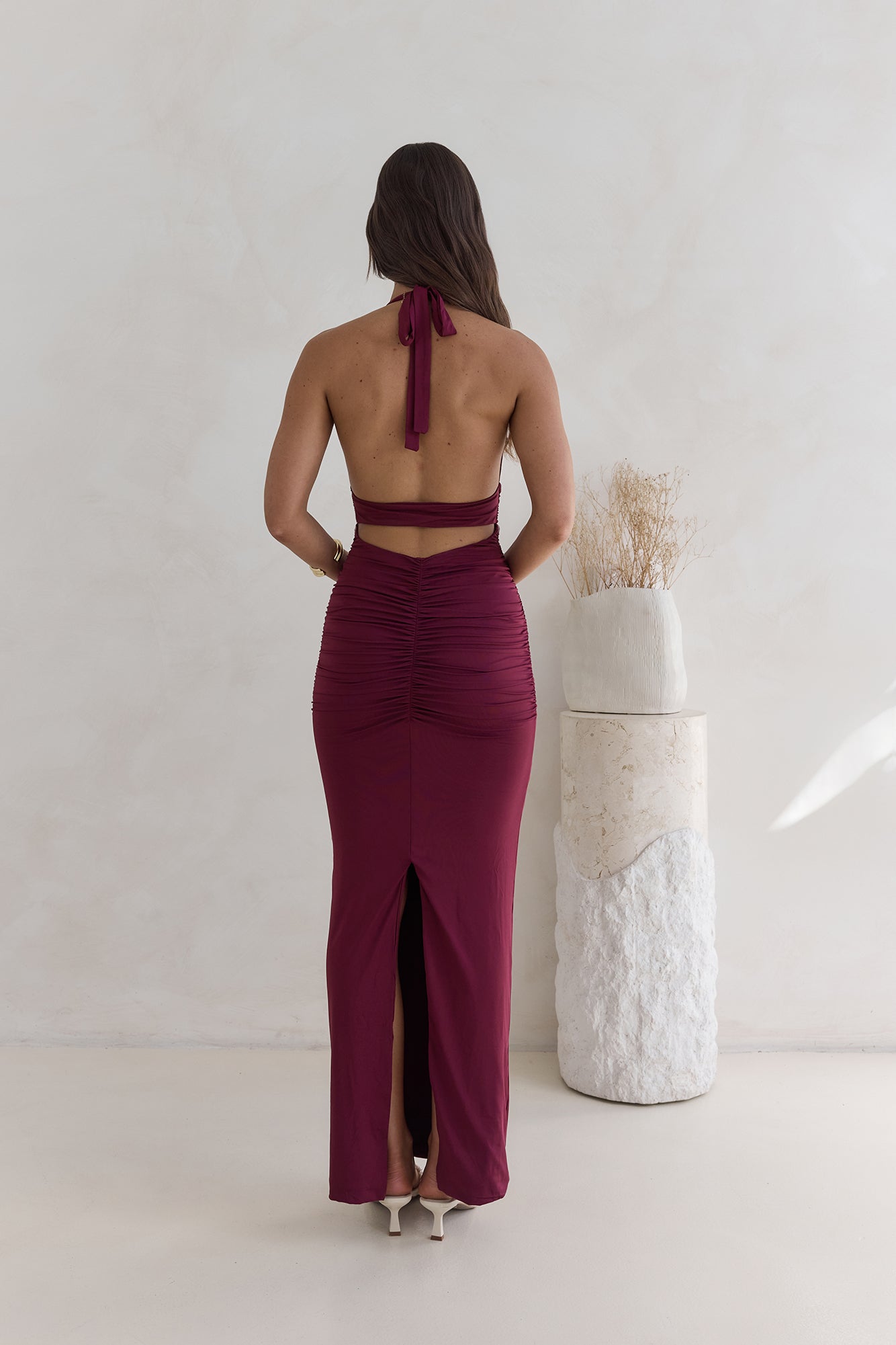Under The Stars Halter Maxi Dress Burgundy