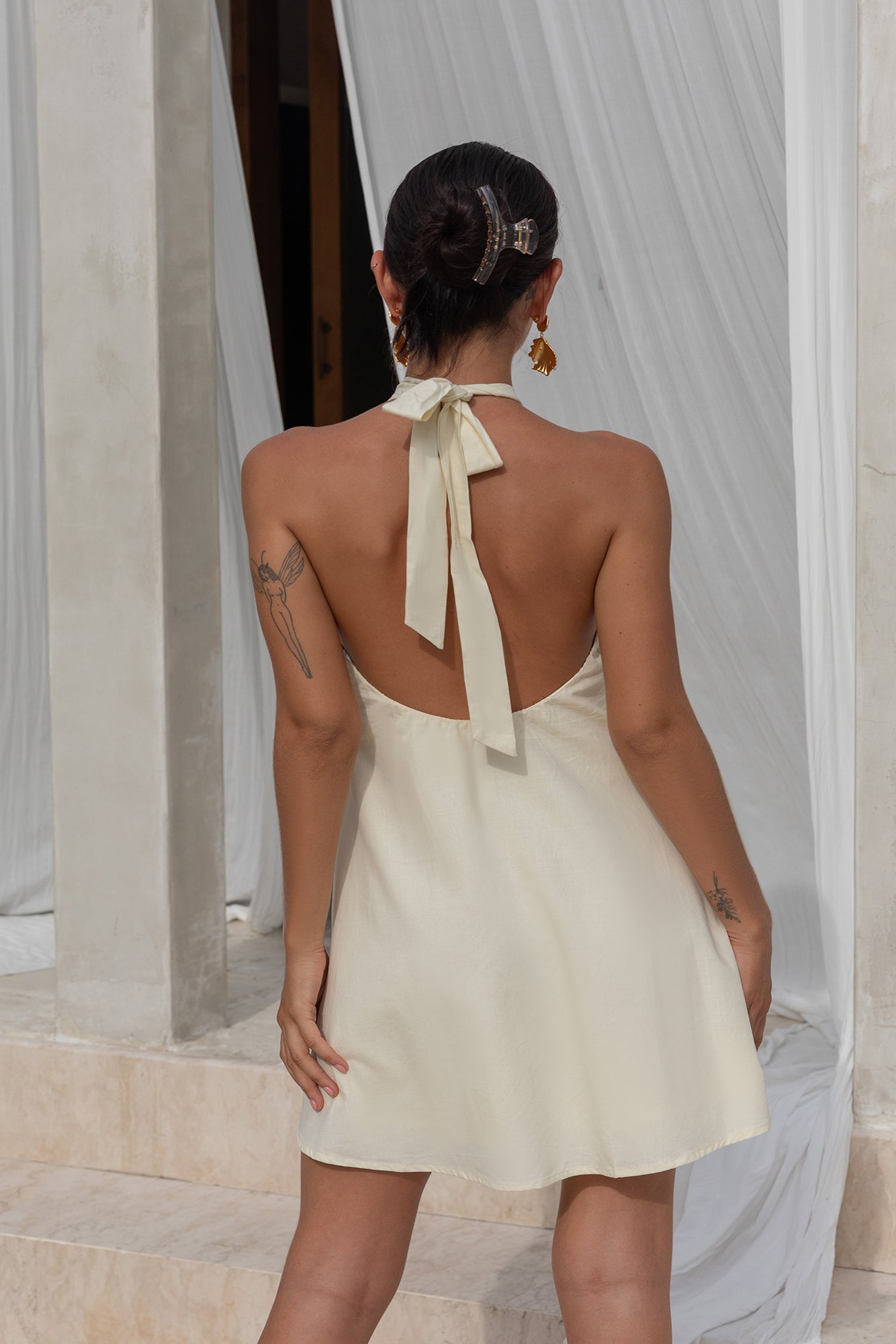 Coconut Sips Halter Mini Dress Yellow