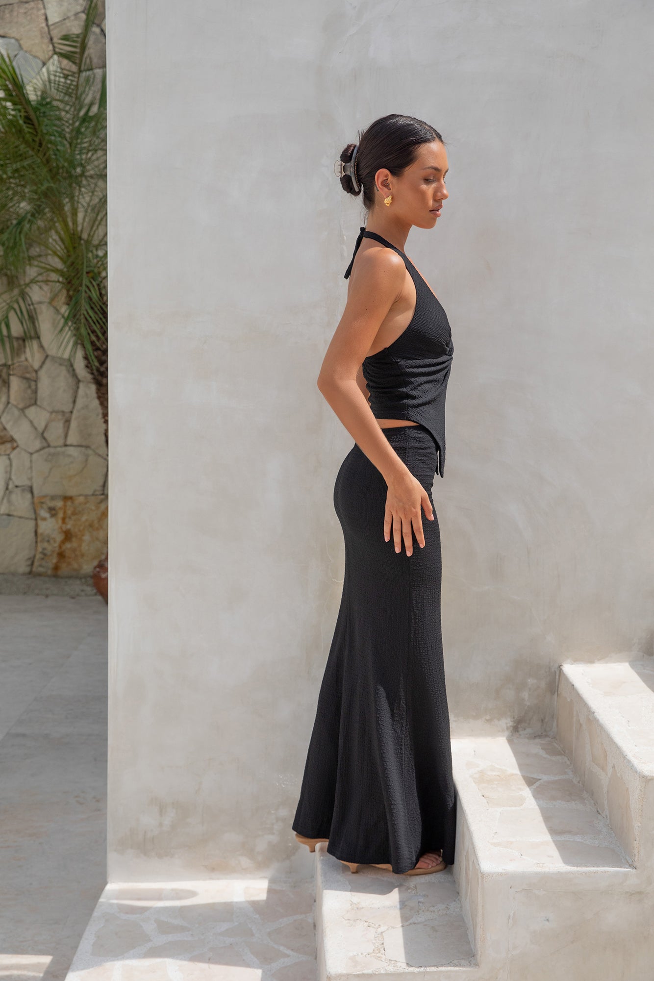 Palm Tree Paradise Maxi Skirt Black