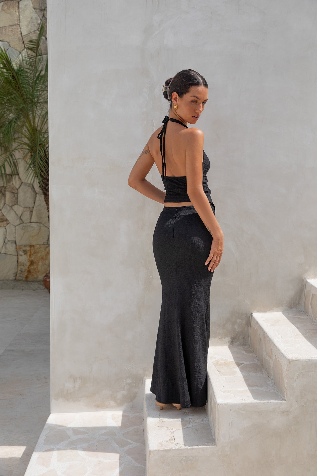 Palm Tree Paradise Maxi Skirt Black