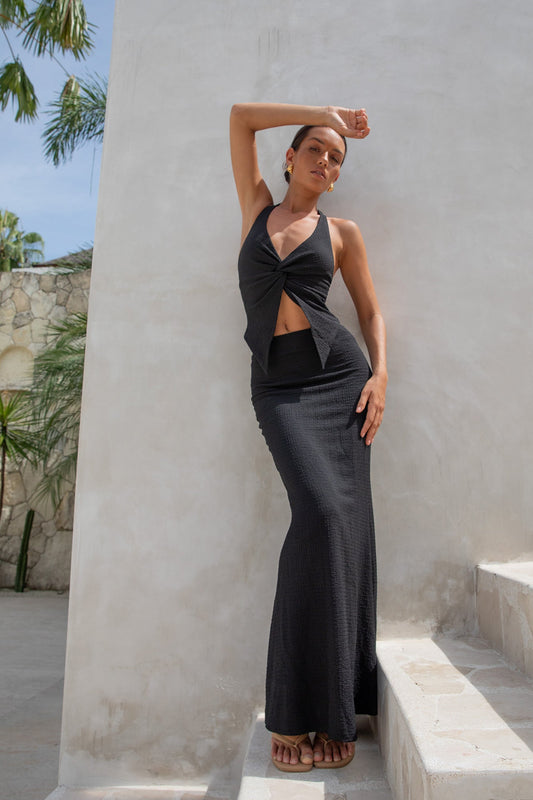 Palm Tree Paradise Maxi Skirt Black