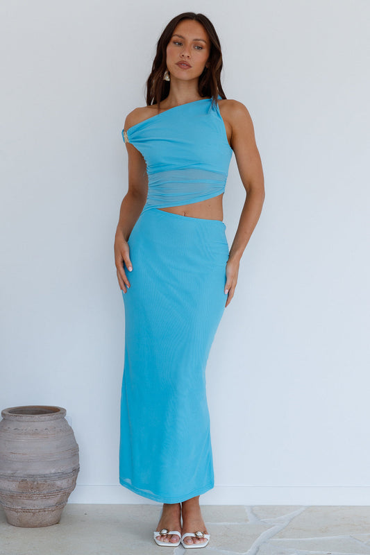 Summer Moon Off The Shoulder Maxi Dress Blue